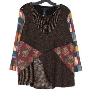 Ali Miles Sweater Patchwork Boho Artsy Lagenlook Cottage Statement Folk Large